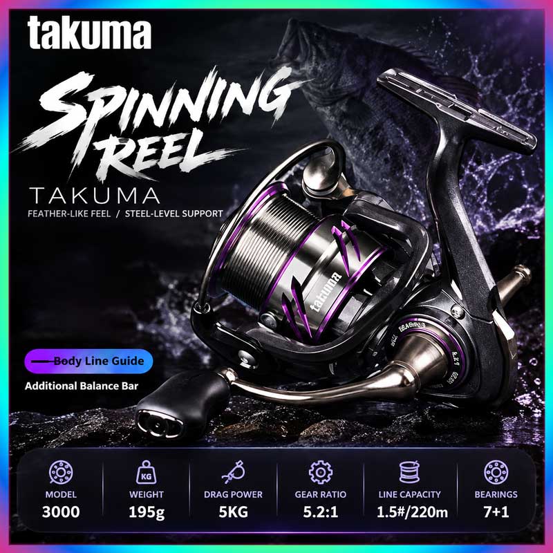 Developing Tank Reel - タクマ・リンシ 3000シリーズ 軽量スピニングリール 7+1ベアリング メタル製ワイヤーカップ 遠投対応