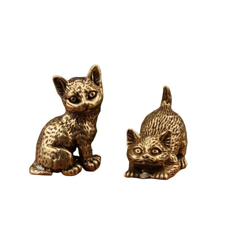 精巧な彫刻が施された小さな真鍮製猫の置物、家のデスクトップ装 - Vintage Collectibles Store のレビューと価格